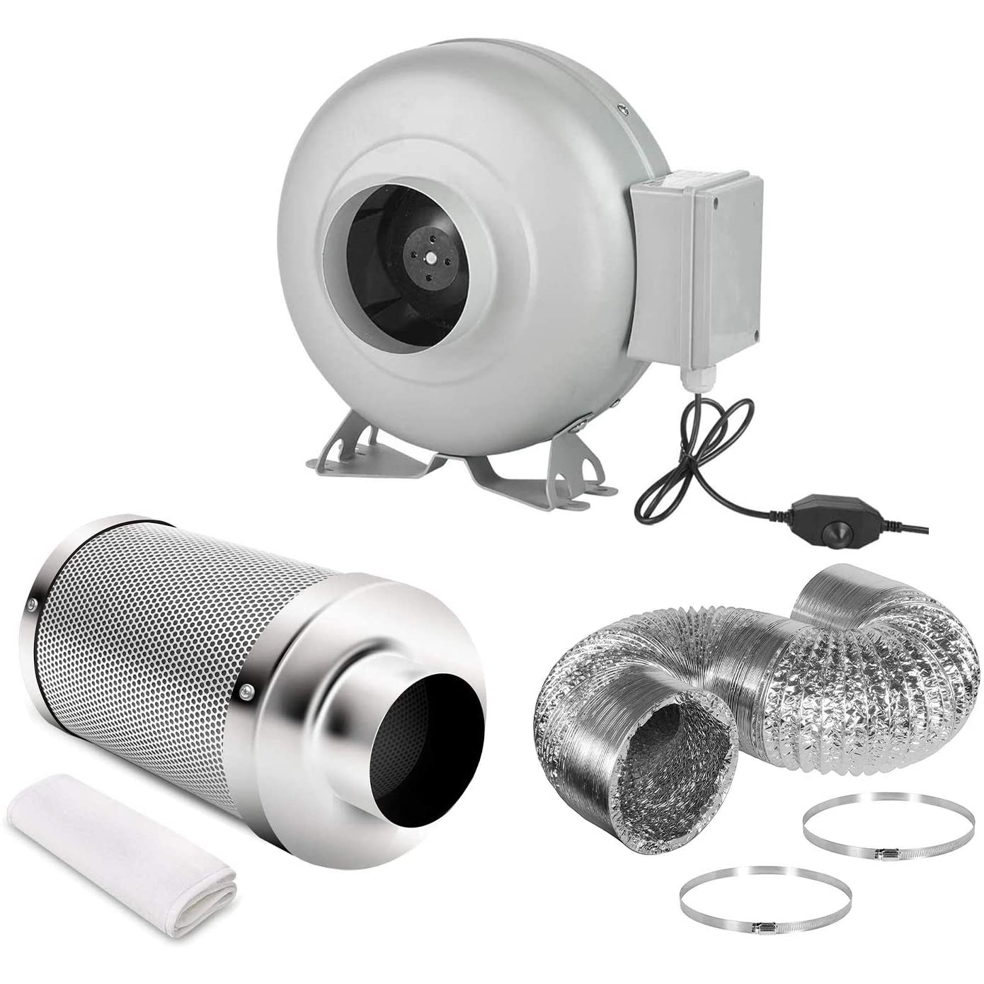 4” Air Carbon Filter 8 Feet Ducting, Kits, Combo Set for Grow Tent